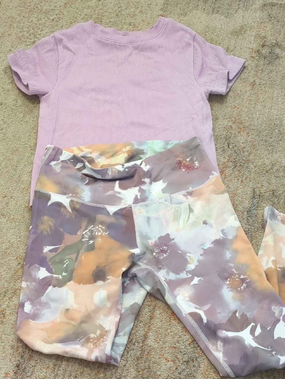 Lavender Ribbed Crop Top with Floral Watercolor Leggings